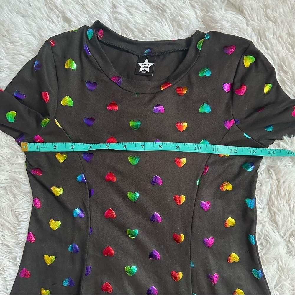 Pixie Lane | Black Foil Rainbow Heart Dress | Size 9/10 - Picture 9 of 10
